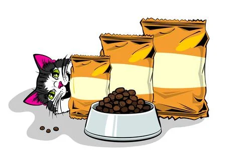 Cheerful cat eagerly awaiting mealtime Stock Illustration