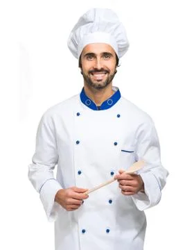 Cheerful chef isolated on white Stock Photos