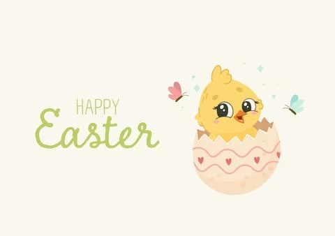 Cheerful Chick in Easter Egg, Adorable Spring Illustration for Digital and .. 스톡 일러스트