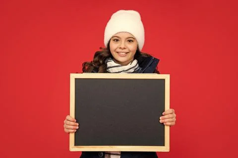 Cheerful child back to school. announcement and advertisement. winter sales. Stock Photos