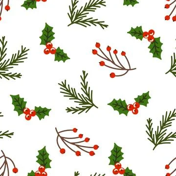 A cheerful Christmas pattern featuring holly leaves and red berries Stock Illustration