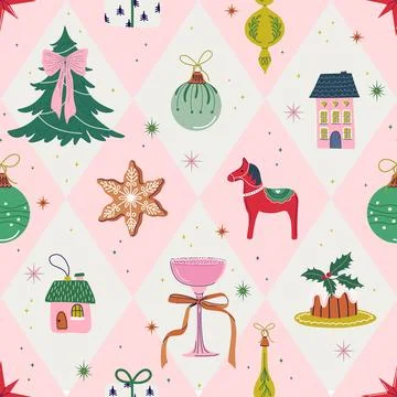Cheerful Christmas seamless pattern Illustrazione stock
