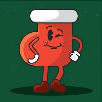 Cheerful Christmas stocking character with a friendly wink, Vector Ilustración de archivo