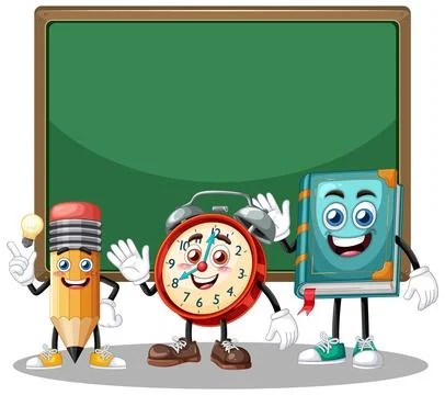 Cheerful Classroom Characters with Blackboard Stock Illustration