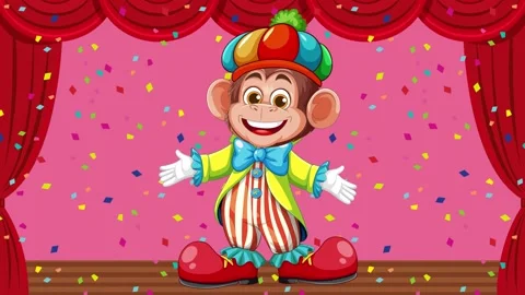 Cheerful Clown Monkey on Stage with Confetti 스톡 동영상 306194889