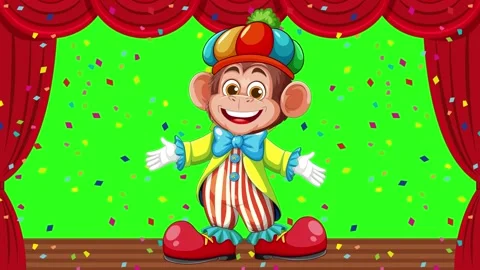 Cheerful Clown Monkey on Stage with Confetti 스톡 동영상 306194890