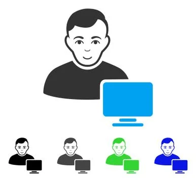 Cheerful Computer Administrator Vector Icon Stock Illustration