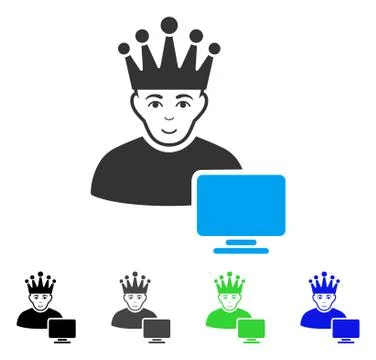 Cheerful Computer Moderator Vector Icon Stock Illustration