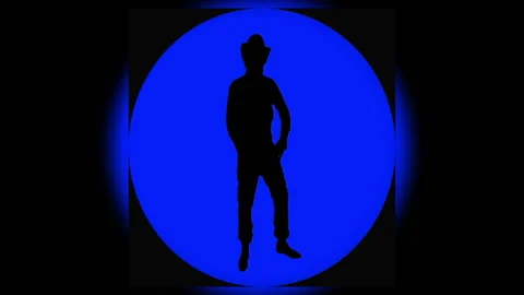 Cheerful cool cowboy in the hat is dancing funny on a round blue background 스톡 동영상 89962601