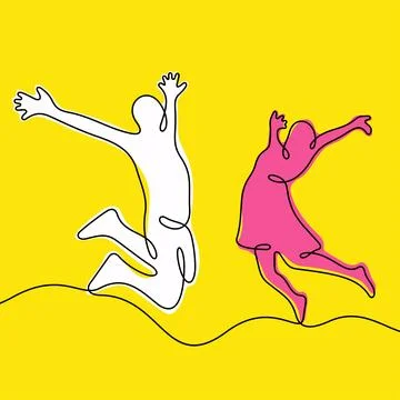 Cheerful couple jumping vector illustration Stock Illustration