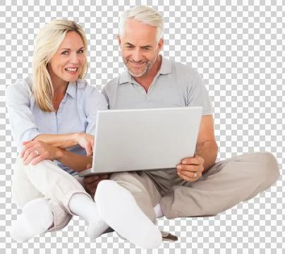Cheerful couple using laptop Stock Photos
