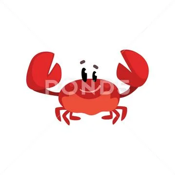 Cheerful crab character with claws raised, cute sea creature with funny face Stock Illustration