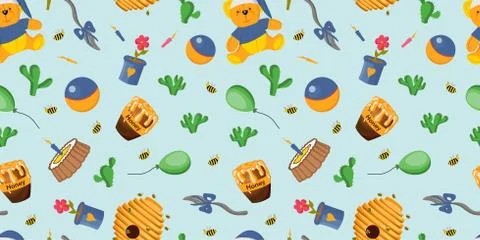 Cheerful cute balls pattern. flowers. the bees. Children's drawing.Vector ill 库存插图