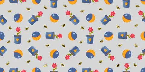 Cheerful cute balls pattern. flowers. the bees. Children's drawing.Vector ill Stock Illustration