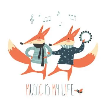 Cheerful dancing foxes on a white background Stock Illustration