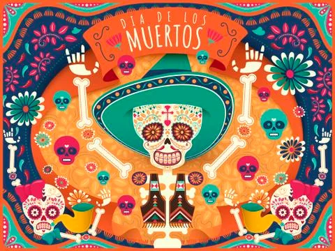 Cheerful Day of the Dead poster 스톡 일러스트
