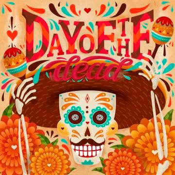 Cheerful day of the dead poster Illustrazione stock