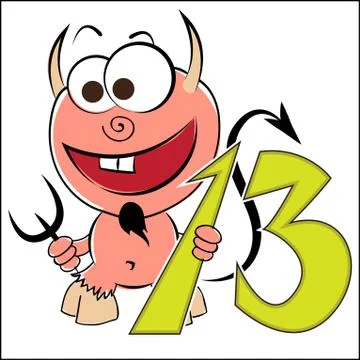 Cheerful devil with the number thirteen Stock Illustration