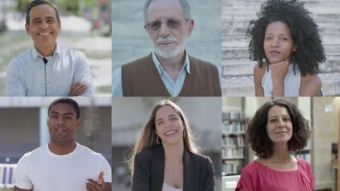 Cheerful diverse people looking at camera Stock Footage 120980053