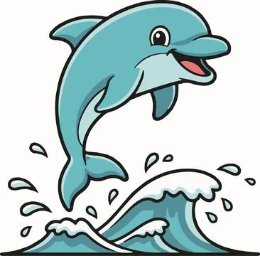 Cheerful dolphin leaping from waves, playful marine vector illustration Stock Illustration