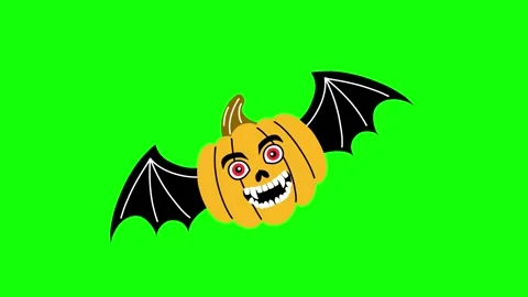 Cheerful doodle style pumpkin with wings  on a vibrant green chroma key bac.. Stock Footage 311316752