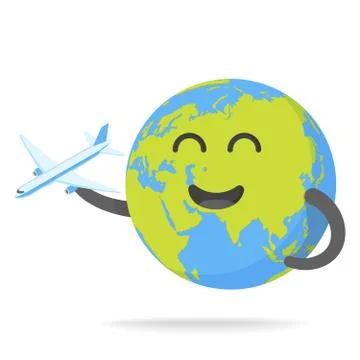 Cheerful Earth with plane 库存插图