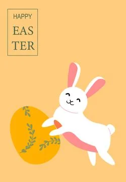 Cheerful easter bunny with egg on yellow background Stock Illustration
