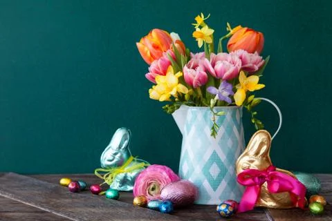 Cheerful easter decorations Stock Photos