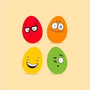 Cheerful Easter eggs with silly face expressions Stock Illustration