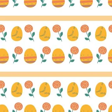 Cheerful easter geometric pattern with eggs and flowers for festive decorations 库存插图