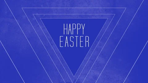 Cheerful easter greeting blue triangle with Happy Easter in white letters Video stock 269007334