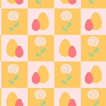 Cheerful easter patterns with eggs and flowers for festive design projects Stock Illustration