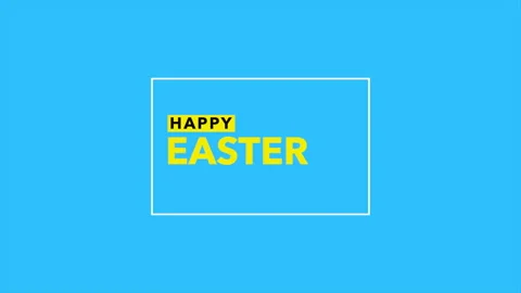 Cheerful easter square yellow border, Happy Easter on blue background Stock Footage 260916307