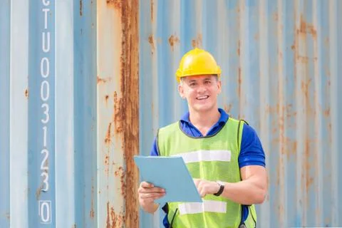 Cheerful engineer man in hard hat smiling and looking at camera Фото