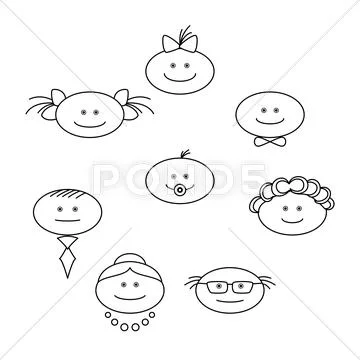 Cheerful faces, contours Stock Illustration