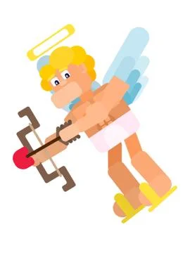 Cheerful flat cupid flies with arrows and bow Stock Illustration