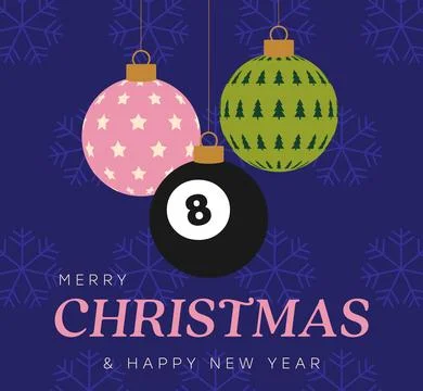 Cheerful Flat Vector Christmas Ornaments, featuring an Eight-Ball and Holid.. Stock Illustration