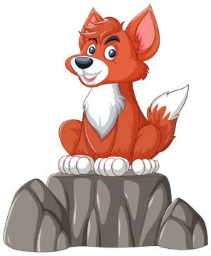 Cheerful Fox Sitting on a Rock Illustrazione stock