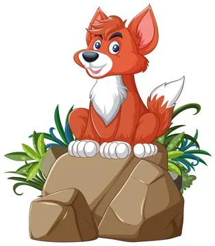 Cheerful Fox Sitting on a Rock Illustrazione stock