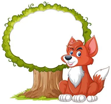 Cheerful Fox Sitting Under Tree Illustrazione stock
