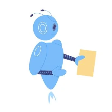 A Cheerful Friendly Blue Robot is Holding a Document for Enhanced Communication Illustration