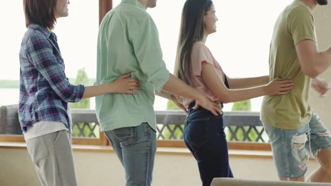 Cheerful friends dancing group dance Stock Footage 112983758