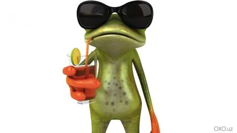 Cheerful frog with a drink. Stock Illustration