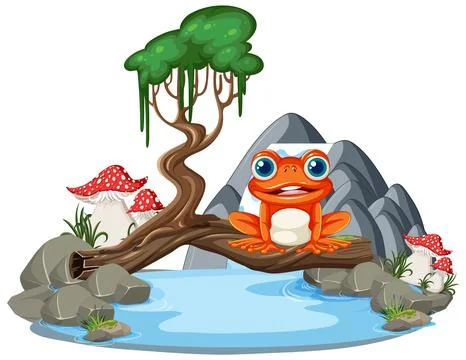 Cheerful Frog on a Pond's Edge Stock Illustration