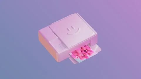 Cheerful funny printer. 3d render, 3d illustration. イラスト素材
