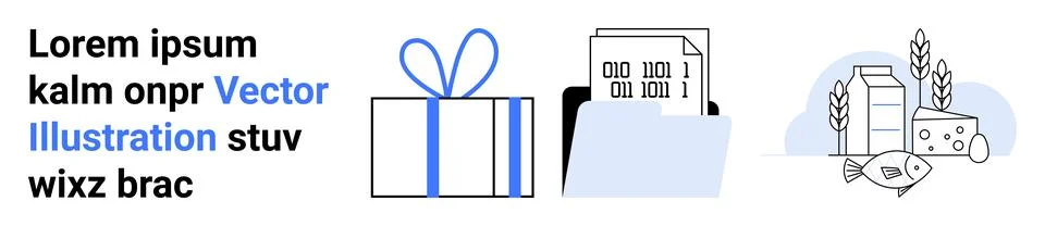 Cheerful gift box, digital document storage, fresh dairy and fish food packag 库存插图