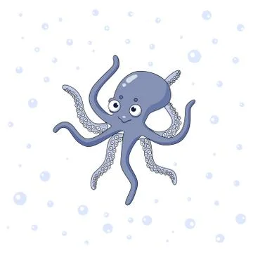 A cheerful good octopus surrounded by bubbles. Friendly little octopus. Stock Illustration
