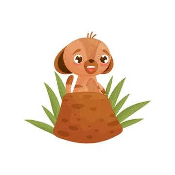 Cheerful gopher near the hole. Vector illustration on white background. Stock Illustration