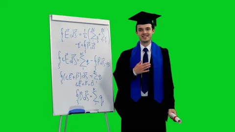 Cheerful graduating student rejoices getting diploma near board with formulas Stock Footage 137094763