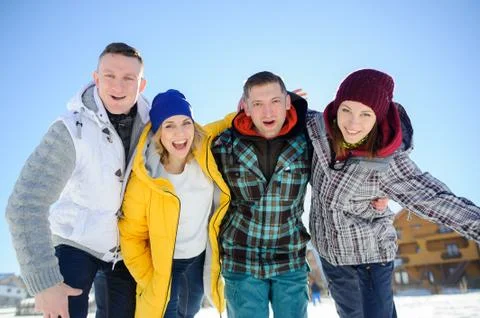 Cheerful group of friends posing for the camera. Stock Photos